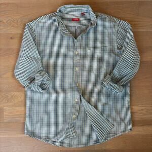 Izod Checkered Plaid Casual 100% Cotton Button Down Shirt Mens Size Large